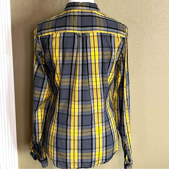 OBEY Lightweight Breathable Cotton Button Up Shirt Sz M Yellow Grey Western Boho - Picture 2 of 7